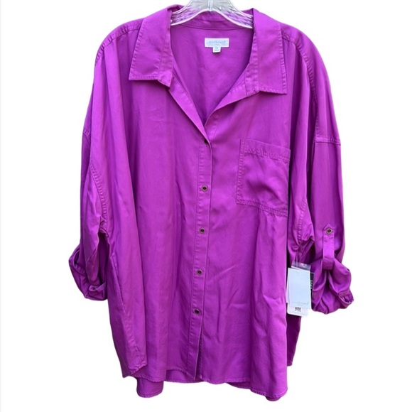 NWT Westbound Woman Plus Size 2X Button-Up Top 100% Tencel Fuchsia - Picture 1 of 16